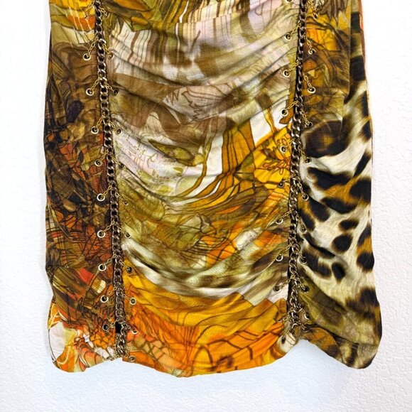 Vintage Y2K Sky Silk Dress Boho Animal Print Chain Detail Bodycon Club Small - Picture 6 of 10